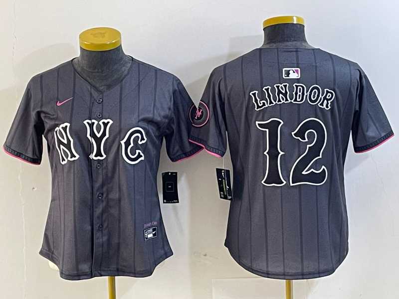 Womens New York Mets #12 Francisco Lindor Grey 2024 City Connect Cool Base Stitched Jersey
